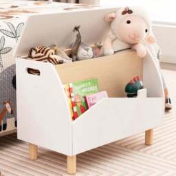 Costway White Kids Toy Box with Safety Hinge - Size: 71 x 42 x 13cm - Wilko
