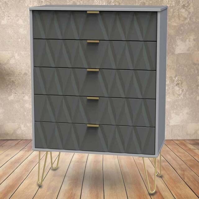 Crowndale Diamond 5 Drawer Matt Shadow and Grey Chest of Drawers - Wilko - image 1