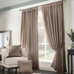 Alan Symonds Madison Latte Taped Top Curtains 117 x 183cm - Size: W 117 x D 183cm - Brown - Wilko