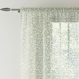 Tyrone Textiles Willow Green Leaf Print Linen Look Rod Pocket Voile Panel Curtains 140 x 183cm - Size: W 140 x D 183cm - Wilko - thumbnail 3