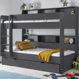 Oliver Onyx Grey Single Drawer Storage Bunk Bed with Orthopaedic Mattresses - Bedmaster - Wilko - thumbnail 1