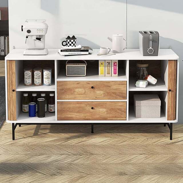 Costway 2 Door 2 Drawer Single Shelf White Mid Century Modern Buffet Sideboard - Size: 150 x 45 x 74cm - Wilko - image 1