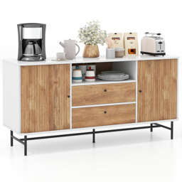 Costway 2 Door 2 Drawer Single Shelf White Mid Century Modern Buffet Sideboard - Size: 150 x 45 x 74cm - Wilko - thumbnail 4