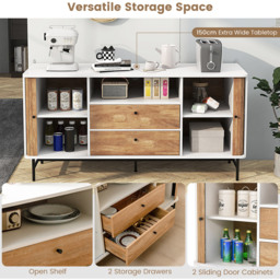 Costway 2 Door 2 Drawer Single Shelf White Mid Century Modern Buffet Sideboard - Size: 150 x 45 x 74cm - Wilko - thumbnail 7