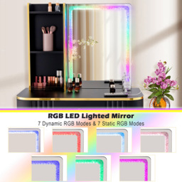 Costway 4 Drawer Black Vanity Dressing Table Set with RGB LED Mirror - Size: 92 x 59 x 42cm - Wilko - thumbnail 6