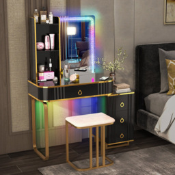 Costway 4 Drawer Black Vanity Dressing Table Set with RGB LED Mirror - Size: 92 x 59 x 42cm - Wilko - thumbnail 4