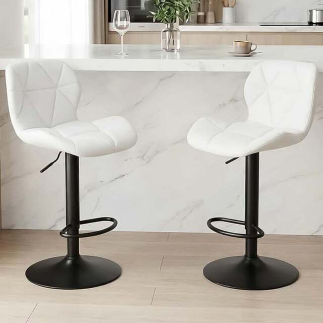 Alivio White Faux Leather Height Adjustable Swivel Bar Stool Set of 2 - Wilko - image 1