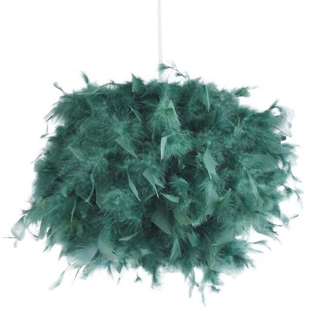 Happy Homewares Forest Green Feather Decorated Pendant Shade Small - Size: 20 x 25 x 25cm - Wilko - image 1