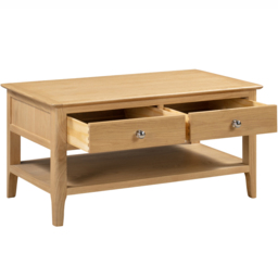 Julian Bowen Cotswold 2 Drawer Oak and Veener Coffee Table - Size: 50 x 100 x 50cm - Wood - Wilko - thumbnail 4