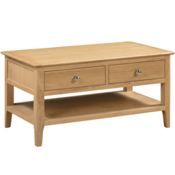 Julian Bowen Cotswold 2 Drawer Oak and Veener Coffee Table - Size: 50 x 100 x 50cm - Wood - Wilko - thumbnail 3
