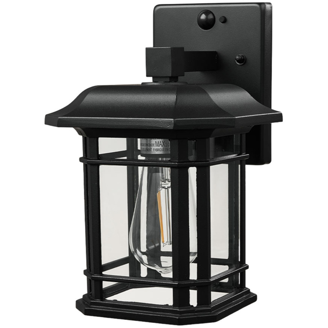 Living and Home Black Aluminium Waterproof Motion Sensor Outdoor Wall Light with Glass Shade - Size: 27.5 x 13 x 20cm - Wilko - image 1