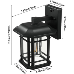 Living and Home Black Aluminium Waterproof Motion Sensor Outdoor Wall Light with Glass Shade - Size: 27.5 x 13 x 20cm - Wilko - thumbnail 7