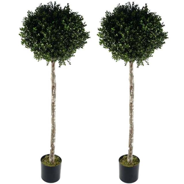 Leaf Buxus Ball Topiary Artificial Tree in Pot 5ft 2 Pack - Size: 140 x 50 x 50cm - Green - Wilko - image 1