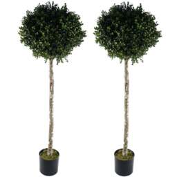Leaf Buxus Ball Topiary Artificial Tree in Pot 5ft 2 Pack - Size: 140 x 50 x 50cm - Green - Wilko - thumbnail 1