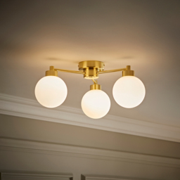 ValueLights Jonah Brushed Gold 3 Arm Globe Ball Shade Flush LED Ceiling Light - Size: 19 x 37 x 40.5cm - Wilko - thumbnail 7