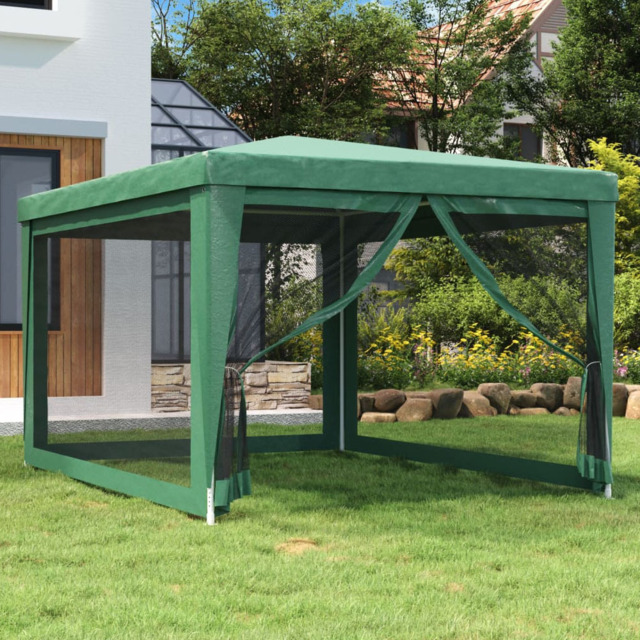 vidaXL 3 x 4m Green Party Tent with 4 Mesh Sidewalls - Wilko - image 1