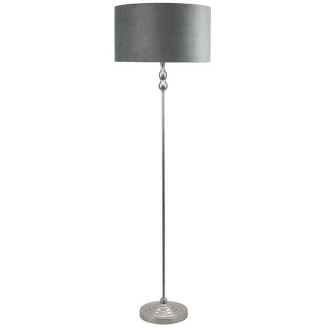 ValueLights Maggie Chrome Candlestick LED Floor Lamp with Grey and Chrome Velvet Lamp Shade - Size: 151 x 45 x 45cm - Silver - Wilko - image 1