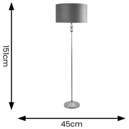ValueLights Maggie Chrome Candlestick LED Floor Lamp with Grey and Chrome Velvet Lamp Shade - Size: 151 x 45 x 45cm - Silver - Wilko - thumbnail 5