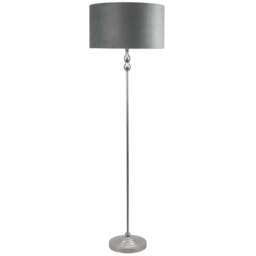 ValueLights Maggie Chrome Candlestick LED Floor Lamp with Grey and Chrome Velvet Lamp Shade - Size: 151 x 45 x 45cm - Silver - Wilko - thumbnail 1