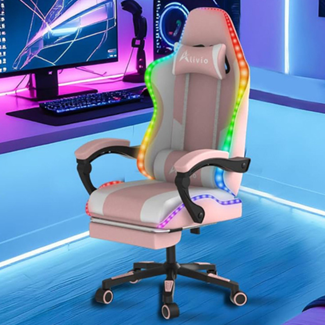 Alivio Pink PU Leather Wireless App Control LED Gaming Chair with Massage Lumbar Cushion - Size: 124 x 65.5 x 62cm - Wilko - image 1