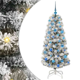 vidaXL Pre-Lit Warm White LED and Blue Baubles Snow Flocked Artificial Christmas Tree 4.9ft - Green - Wilko - thumbnail 3
