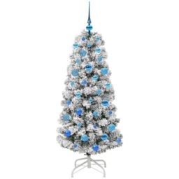 vidaXL Pre-Lit Warm White LED and Blue Baubles Snow Flocked Artificial Christmas Tree 4.9ft - Green - Wilko - thumbnail 5