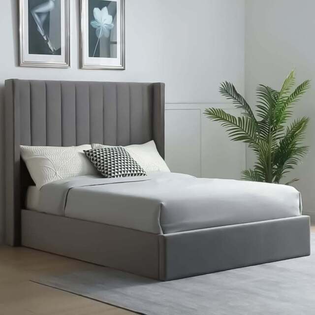 Atticus Super King Grey Velvet Ottoman Bed - Wilko - image 1