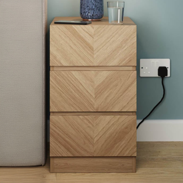 GFW Catania 3 Drawer Euro Oak Bedside Table Set of 2 - Brown - Wilko - image 1