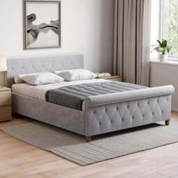 Home Vida Vittorio Double Light Grey Velvet Bed - Wilko - thumbnail 1