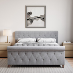 Home Vida Vittorio Double Light Grey Velvet Bed - Wilko - thumbnail 5