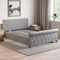 Home Vida Vittorio Double Light Grey Velvet Bed - Wilko - thumbnail 6