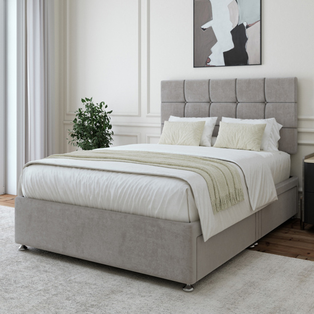 Bedmaster King Size Seal Grey Naples Linen 4 Drawer Divan Base with Pearl Headboard - Wilko - image 1
