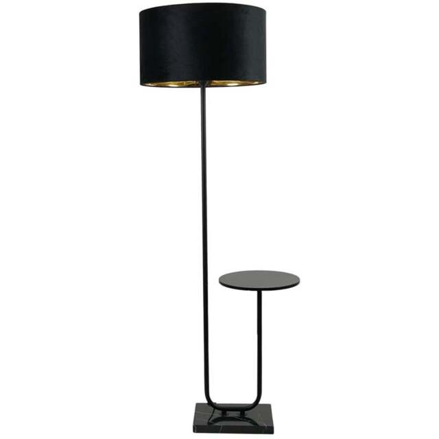 ValueLights Tavel Black LED Floor Lamp Table with Black and Gold Velvet Lamp Shade - Size: 146 x 54 x 35cm - Wilko - image 1
