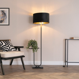ValueLights Tavel Black LED Floor Lamp Table with Black and Gold Velvet Lamp Shade - Size: 146 x 54 x 35cm - Wilko - thumbnail 4