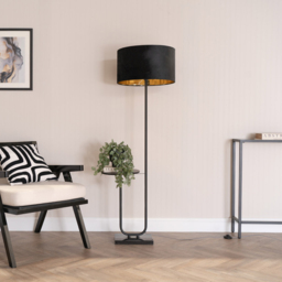ValueLights Tavel Black LED Floor Lamp Table with Black and Gold Velvet Lamp Shade - Size: 146 x 54 x 35cm - Wilko - thumbnail 3