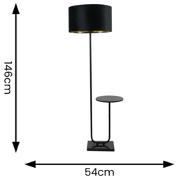 ValueLights Tavel Black LED Floor Lamp Table with Black and Gold Velvet Lamp Shade - Size: 146 x 54 x 35cm - Wilko - thumbnail 5