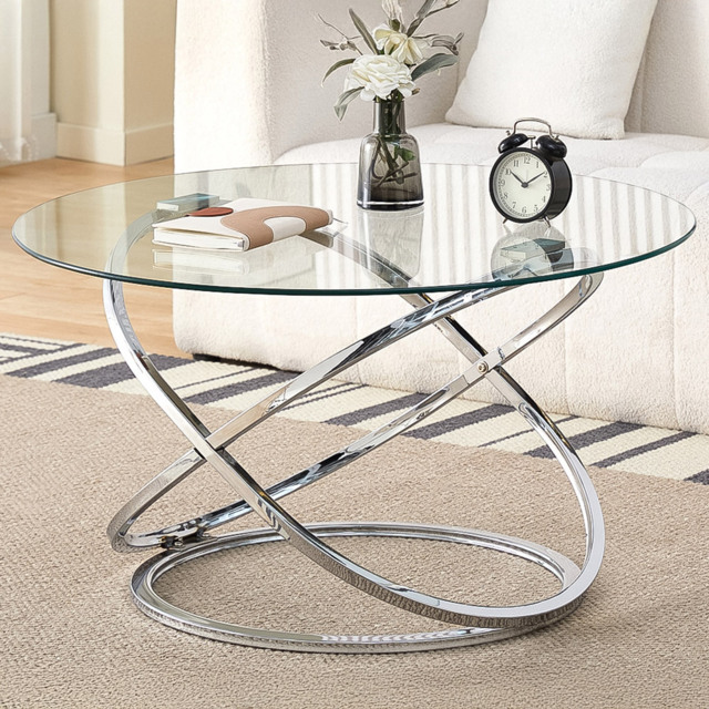 Comfy Living Silver Tempered Glass Coffee Table - Size: 45 x 90 x 90cm - Wilko - image 1