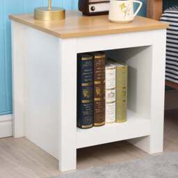 FurnitureHMD Single Shelf White and Oak Effect Wooden Side Table - Size: 50 x 45 x 45cm - Wilko