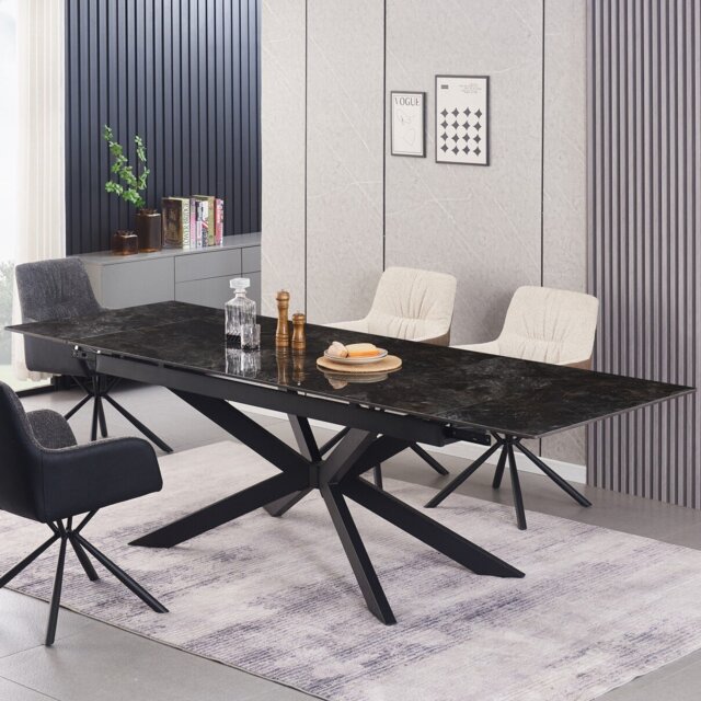 Henley Marble Extending Dining Table Black - Wilko - image 1