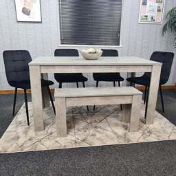 Portland Velvet 6 Seater Dining Set with Bench Stone Grey and Black - Wilko