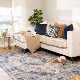 Kukoon Distressed Vintage Medallion Beige Blue Washable Rug 80 x 150cm - Wilko - thumbnail 3