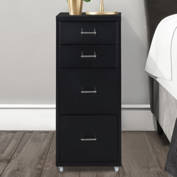 Living and Home Black 4 Tier Vertical File Cabinet with Wheels - Size: 68.5 x 28 x 41cm - Wilko