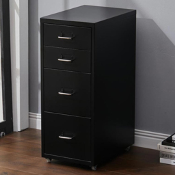 Living and Home Black 4 Tier Vertical File Cabinet with Wheels - Size: 68.5 x 28 x 41cm - Wilko - thumbnail 7