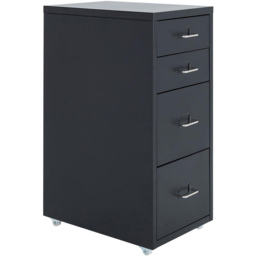 Living and Home Black 4 Tier Vertical File Cabinet with Wheels - Size: 68.5 x 28 x 41cm - Wilko - thumbnail 3
