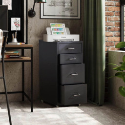 Living and Home Black 4 Tier Vertical File Cabinet with Wheels - Size: 68.5 x 28 x 41cm - Wilko - thumbnail 6