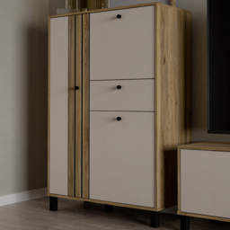 Florence Grafton 3 Door Single Drawer Cream and Oak Sideboard - Size: 131.8 x 88.1 x 42cm - Multi - Furniture To Go - Wilko
