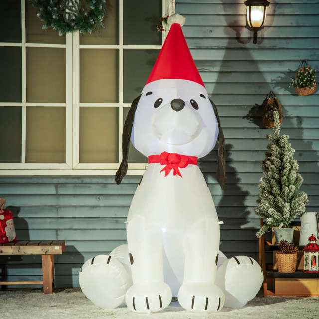 Everglow LED Inflatable Christmas Puppy with Santa Hat Decoration 5.9ft - Size: 6ft - White - Wilko - image 1