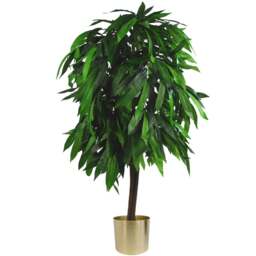 Botanik Mango Artificial Tree with Natural Wood Trunk in Gold Metal Planter 4ft - Size: 120 x 70 x 70cm - Green - Wilko