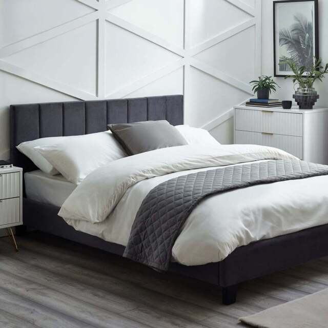 Julian Bowen Rosa Double Grey Velvet Bed in a Box - Wilko - image 1