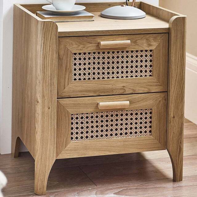 Julian Bowen Sydney 2 Drawer Rattan Effect Bedside Table - Wood - Wilko - image 1